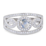 Art Deco Round Natural Moonstone Infinity Shank Ring 925 Sterling Silver