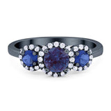 Round Natural Stone Three Stone Ring