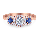 Round Natural Stone Three Stone Ring