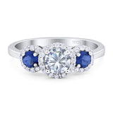 Three Stone Round Moissanite Art Deco Ring 925 Sterling Silver