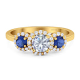 Round Natural Stone Three Stone Ring