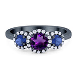 Round Natural Stone Three Stone Ring