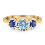 Round Natural Stone Three Stone Ring