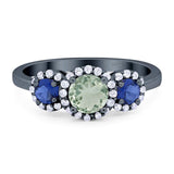 Round Natural Stone Three Stone Ring