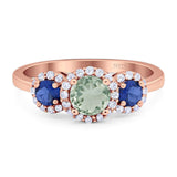 Round Natural Stone Three Stone Ring