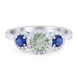 Round Natural Stone Three Stone Ring