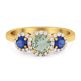 Round Natural Stone Three Stone Ring