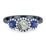 Round Natural Stone Three Stone Ring