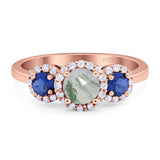 Round Natural Stone Three Stone Ring