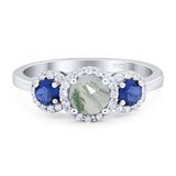 Round Natural Stone Three Stone Ring