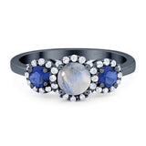 Round Natural Stone Three Stone Ring