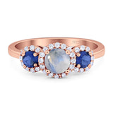 Round Natural Stone Three Stone Ring