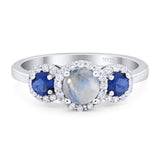 Round Natural Stone Three Stone Ring