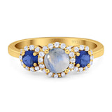 Round Natural Stone Three Stone Ring