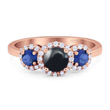 Round Natural Stone Three Stone Ring