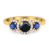 Round Natural Stone Three Stone Ring