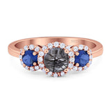 Round Natural Stone Three Stone Ring