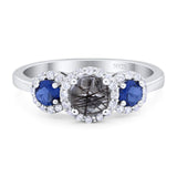 Round Natural Stone Three Stone Ring