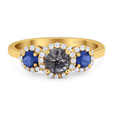 Round Natural Stone Three Stone Ring