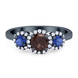 Round Natural Stone Three Stone Ring