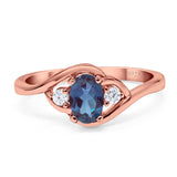 Art Deco Oval Natural Stone Three Stone Ring