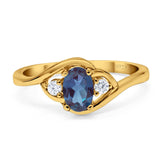 Art Deco Oval Natural Stone Three Stone Ring