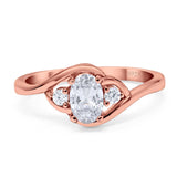 Art Deco Oval Natural Stone Three Stone Ring