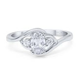 Art Deco Oval Natural Stone Three Stone Ring