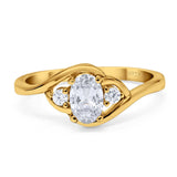 Art Deco Oval Natural Stone Three Stone Ring