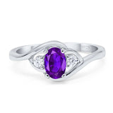 Three Stone Art Deco Oval Natural Amethyst Trio Ring 925 Sterling Silver