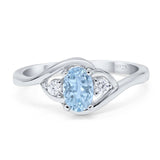 Three Stone Art Deco Oval Natural Aquamarine Trio Ring 925 Sterling Silver