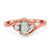 Art Deco Oval Natural Stone Three Stone Ring