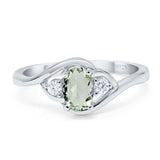 Three Stone Art Deco Oval Natural Green Amethyst Prasiolite Trio Ring 925 Sterling Silver