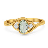 Art Deco Oval Natural Stone Three Stone Ring