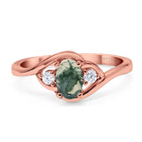 Art Deco Oval Natural Stone Three Stone Ring
