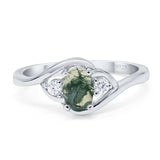 Art Deco Oval Natural Stone Three Stone Ring