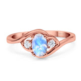 Art Deco Oval Natural Stone Three Stone Ring