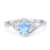 Three Stone Art Deco Oval Natural Moonstone Trio Ring 925 Sterling Silver