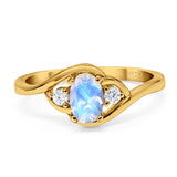 Art Deco Oval Natural Stone Three Stone Ring