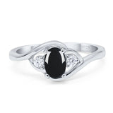 Art Deco Oval Natural Stone Three Stone Ring