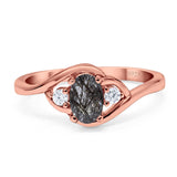 Art Deco Oval Natural Stone Three Stone Ring