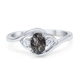 Art Deco Oval Natural Stone Three Stone Ring