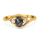 Art Deco Oval Natural Stone Three Stone Ring