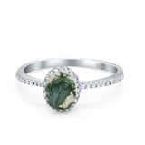 Vintage Style Oval Natural Green Moss Agate Solitaire Ring 925 Sterling Silver