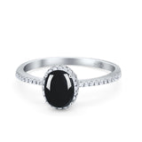 Vintage Style Oval Natural Black Onyx Solitaire Ring 925 Sterling Silver