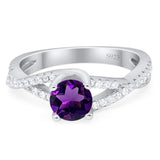 Vintage Style Round Natural Amethyst Twisted Ring 925 Sterling Silver