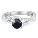 Vintage Style Round Natural Black Onyx Twisted Ring 925 Sterling Silver