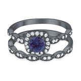 Two Piece Round Natural Stone Bridal Ring