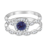 Two Piece Round Lab Alexandrite Bridal Set Ring 925 Sterling Silver