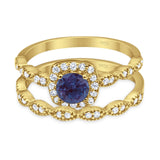 Two Piece Round Natural Stone Bridal Ring